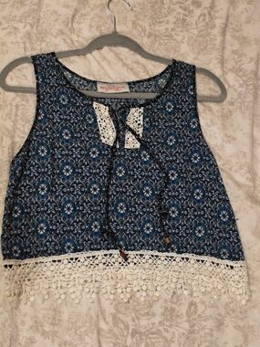 Madelynn Blue Floral Crochet-Trim Tank